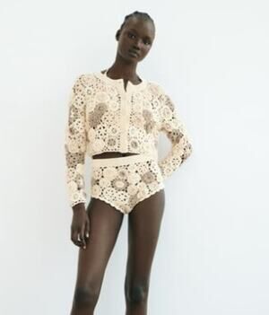 Zara Cotton Floral Crochet Micro Shorts Swim Cover-Up Size Medium-Large